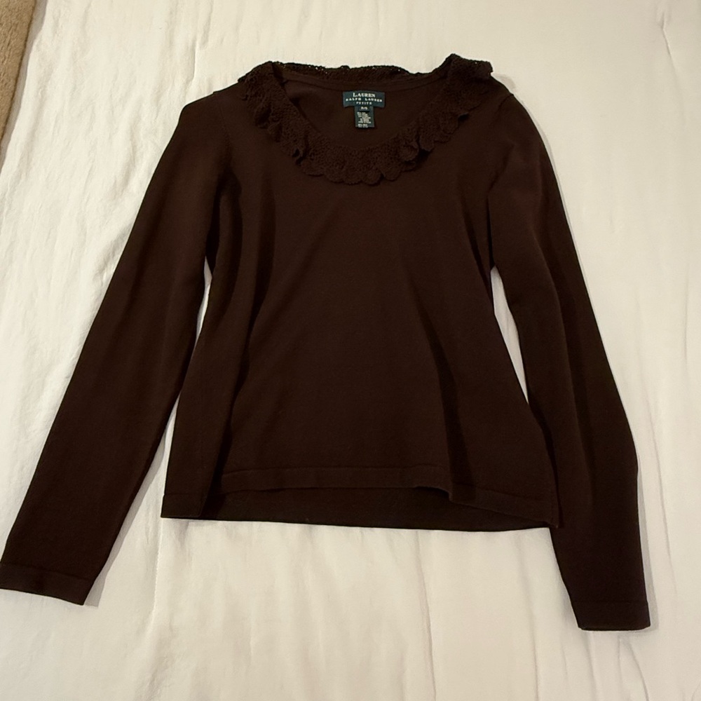 Vintage Ralph Lauren Silk Petite Small Brown Blouse